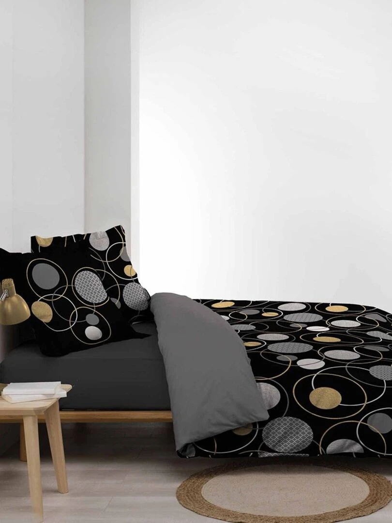 Housse de couette 240x220 + 2 taies métallisé Milor coton 57 fils   Noir