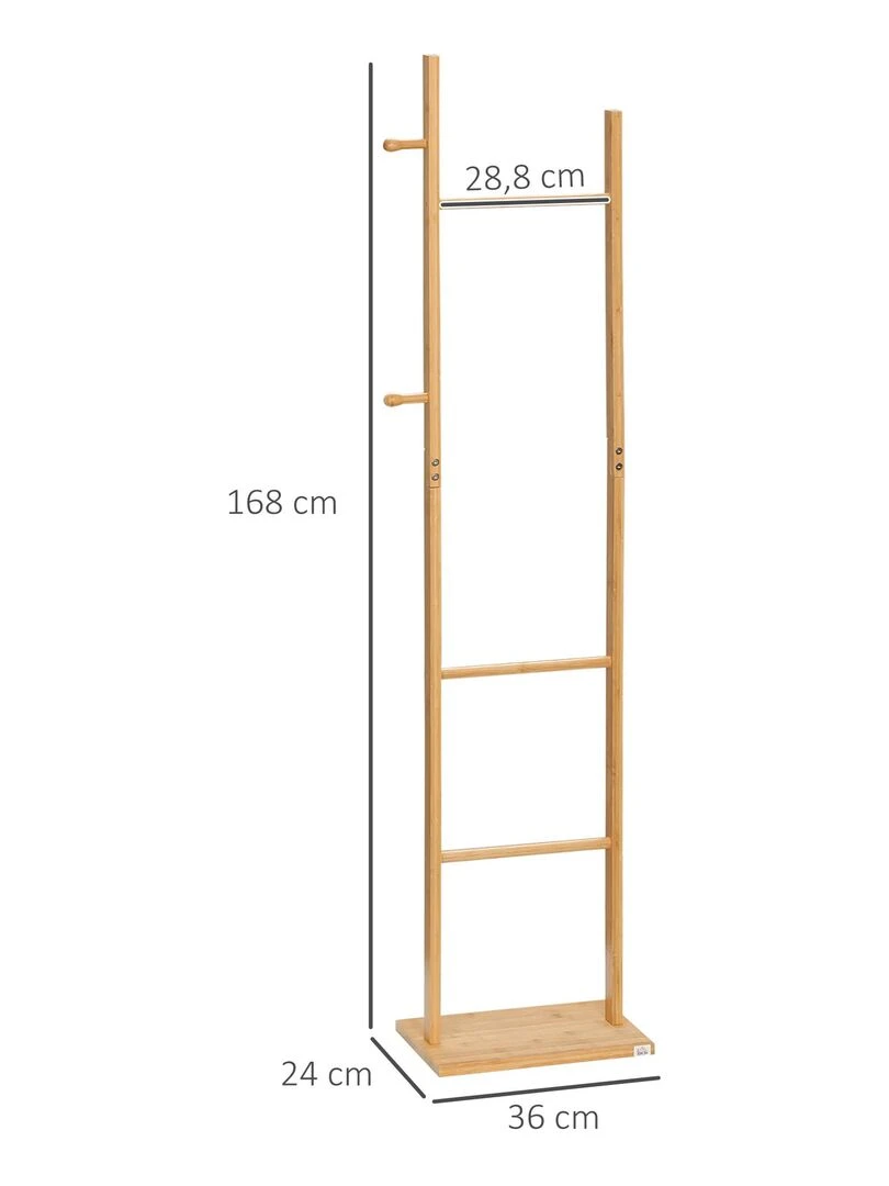 Penderie porte manteaux   3 barres  2 patères   bois bambou   Beige