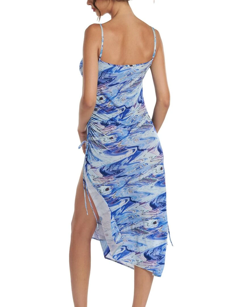 Robe estivale mi longue à fines bretelles Indonesia Bleu