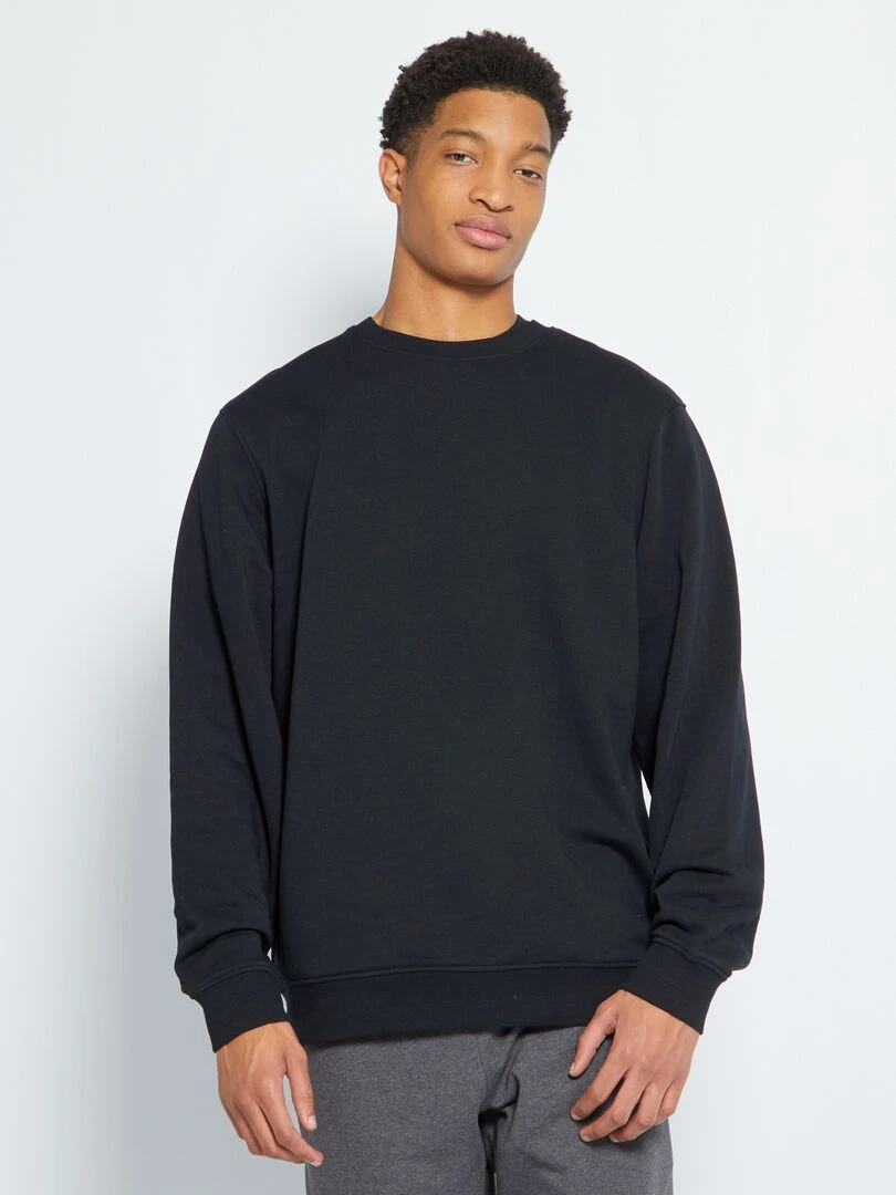 Sweat en molleton uni à col rond +1m90   noir