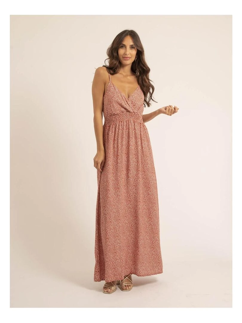 Robe longue motifs IBALMIE Orange corail