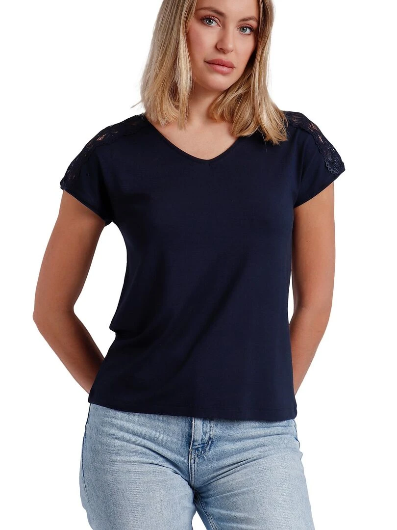 T shirt manches courtes Puntilla Hombro Bleu marine