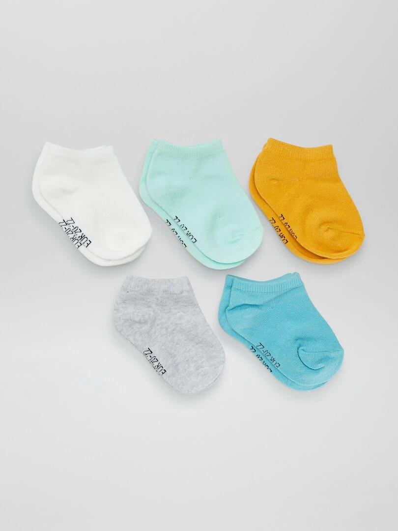 Lot de 5 paires de chaussettes unies Bleu/blanc/gris/jaune
