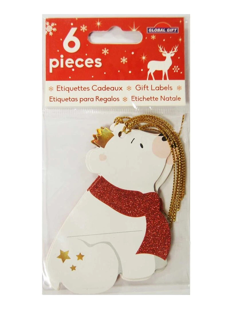 6 étiquettes cadeaux Ours blancs à paillettes N/A