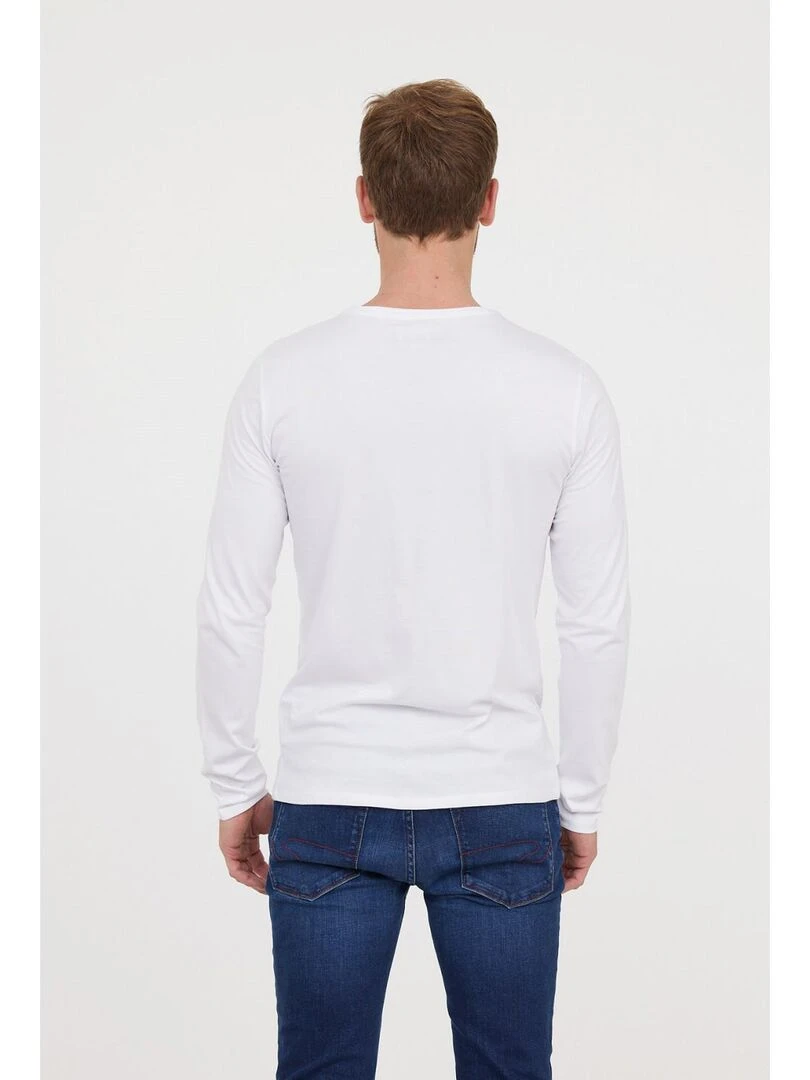 Lee Cooper   T Shirt manches longues coton regular AREO   Blanc