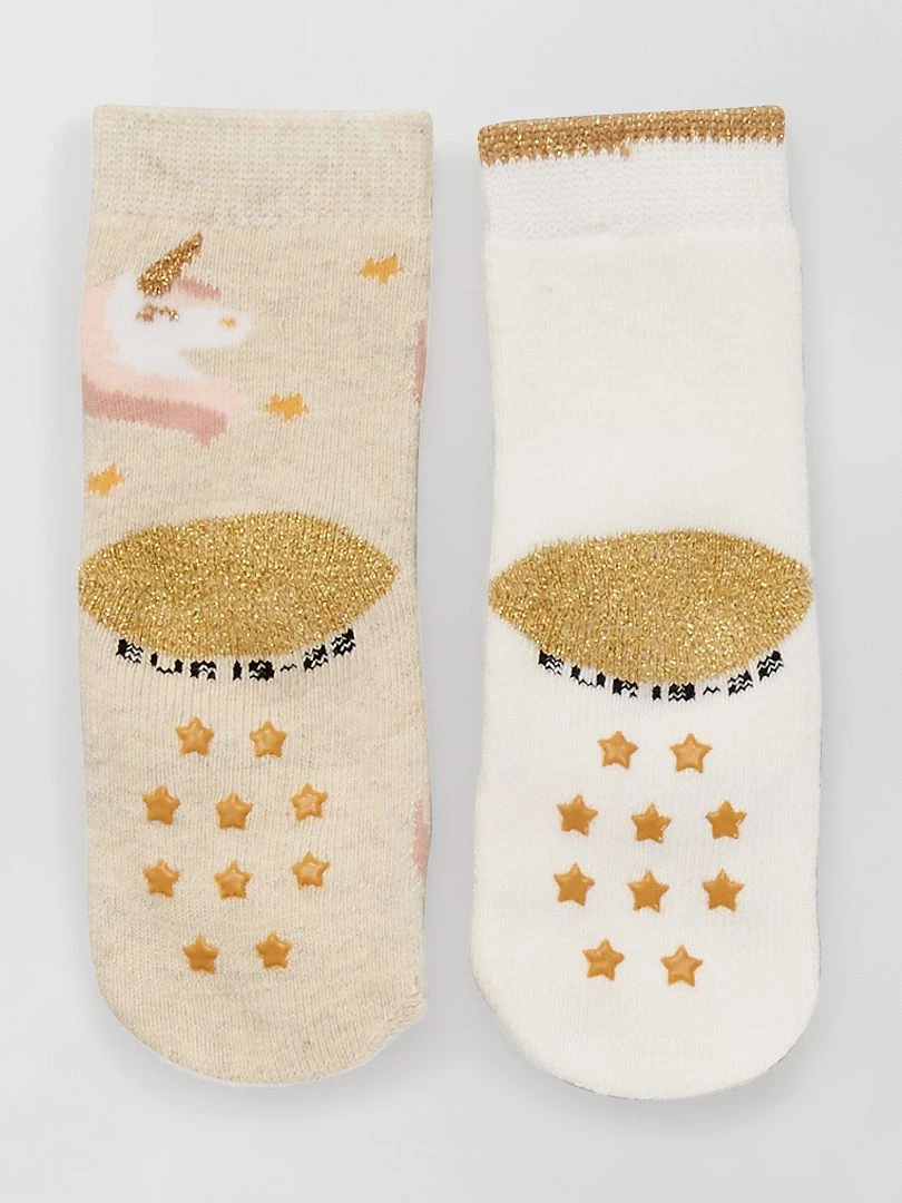 Lot de 2 paires de chaussettes antidérapantes Beige