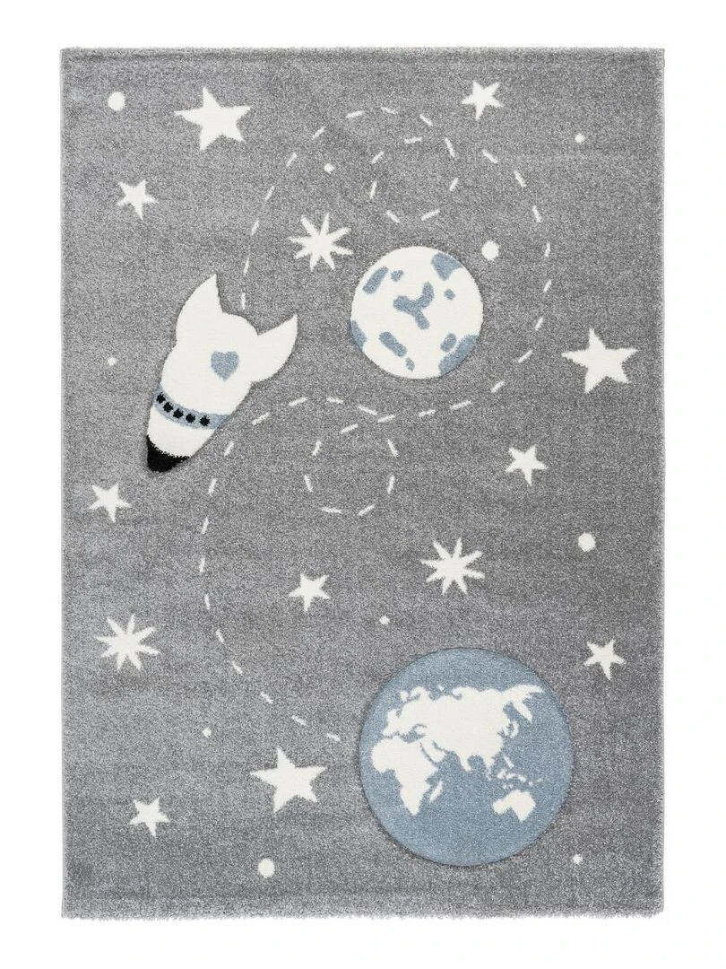 Tapis enfant ASTRO FUSÉ LL en polypropylène doux et soyeux Gris