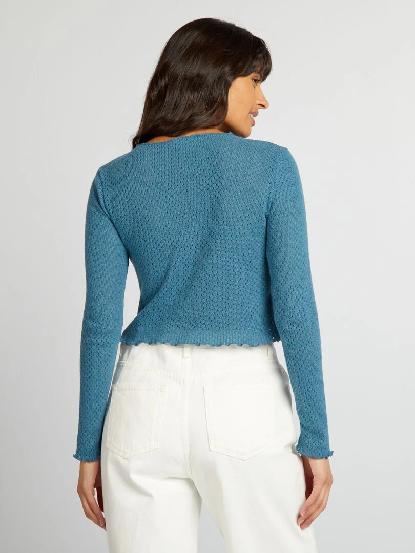 Tee shirt crop top ajouré   Bleu