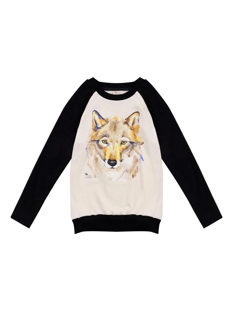 Sweat Shirt Beige Garçon  imprimé Loup  THE WOLF   'LA FAUTE A VOLTAIRE'   Noir Beige
