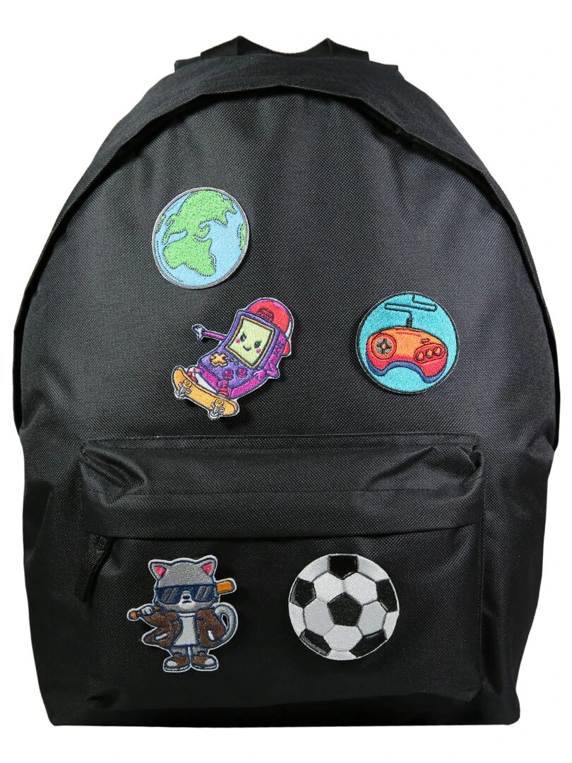 BAGTROTTER Sac à dos 1 compartiment + trousse + 5 patchs autocollants garçon Noir Noir