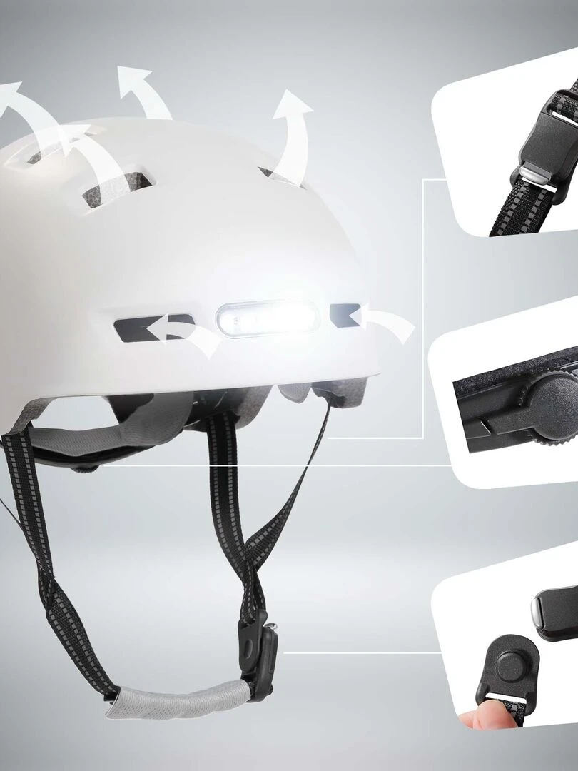 Casque Vélo Skater avec éclairage avant et arrière  Blanc Mat L(57 61cm) EN1078   Blanc Blanc
