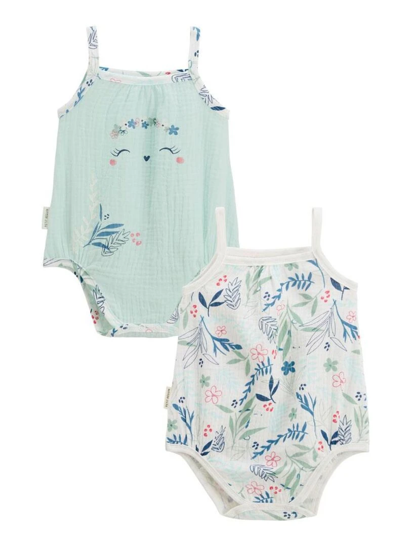 Lot de 2 bodies bébé à bretelles Dahlia Bleu
