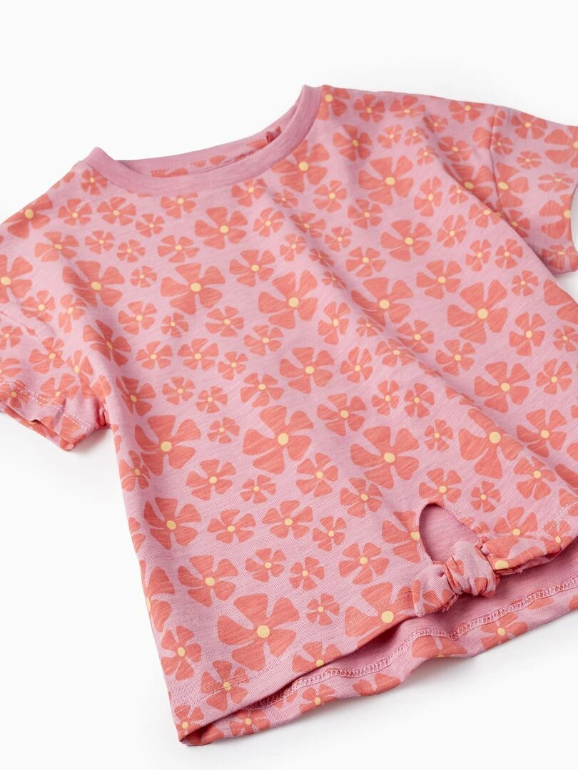 T Shirt avec Nœud pour Fille 'Floral' manches courtes THE WAVE TRIBE   Rose clair