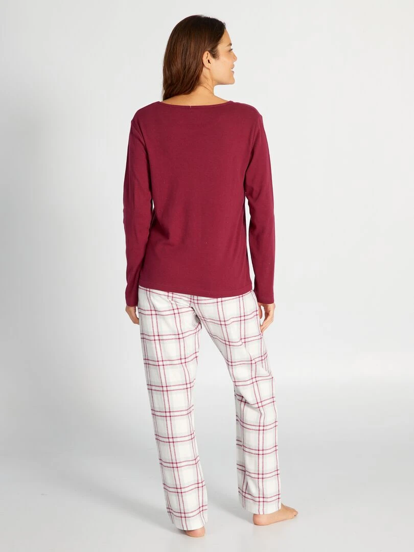 Pyjama long t shirt + pantalon en flanelle 2 pièces Rouge