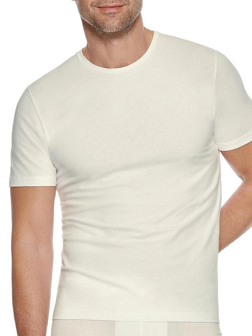 Tricot de peau en laine et lyocell Premium Wool Blanc