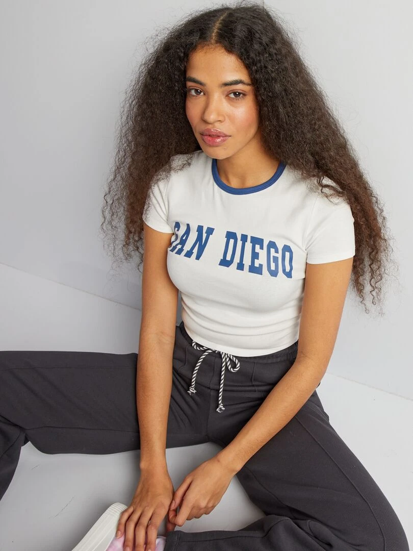 T shirt cropped 'San Diego' Blanc