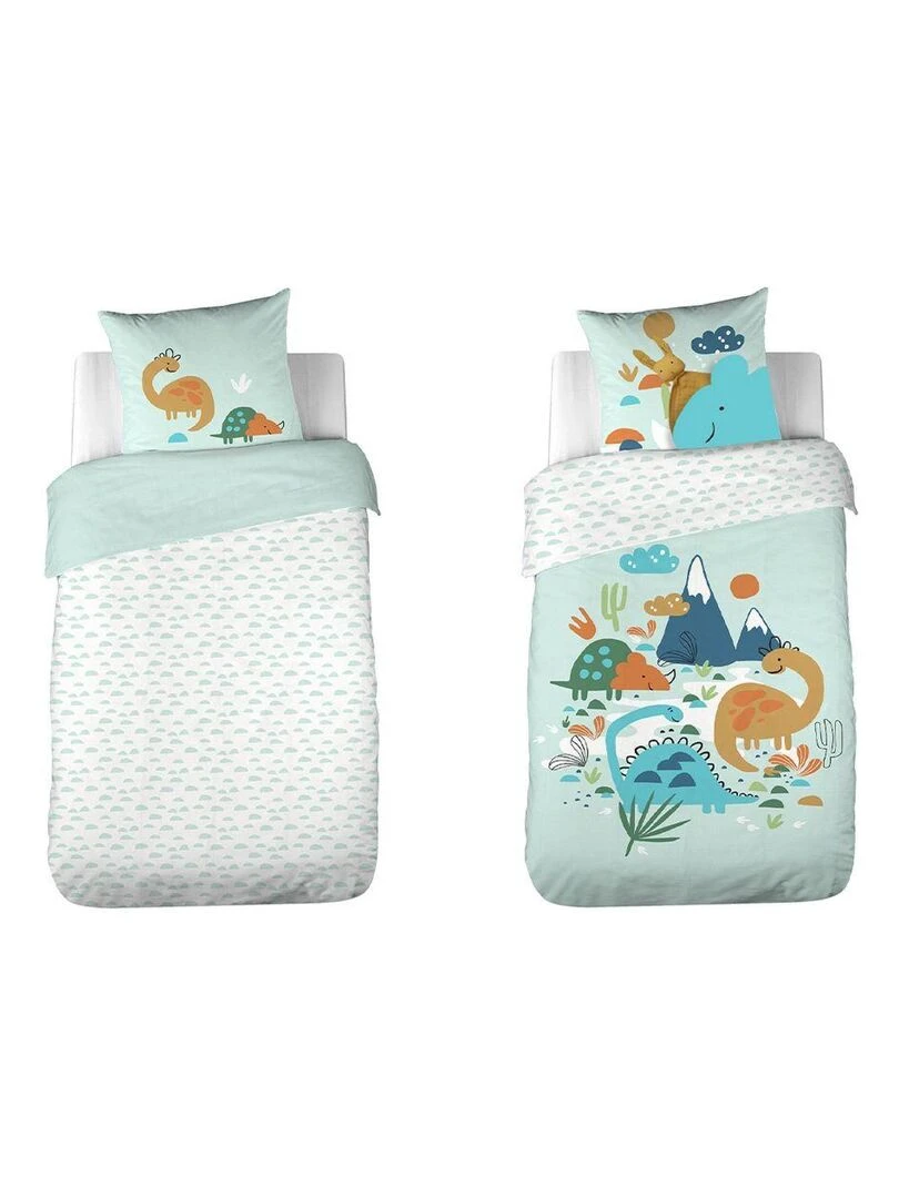 Housse de couette réversible 140x200 cm + 1 taie d'oreiller 63x63 cm Coton Dilia Bleu