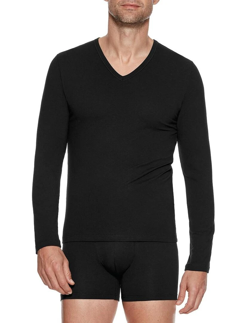 Tricot de peau col V manches longues régulateur Noir