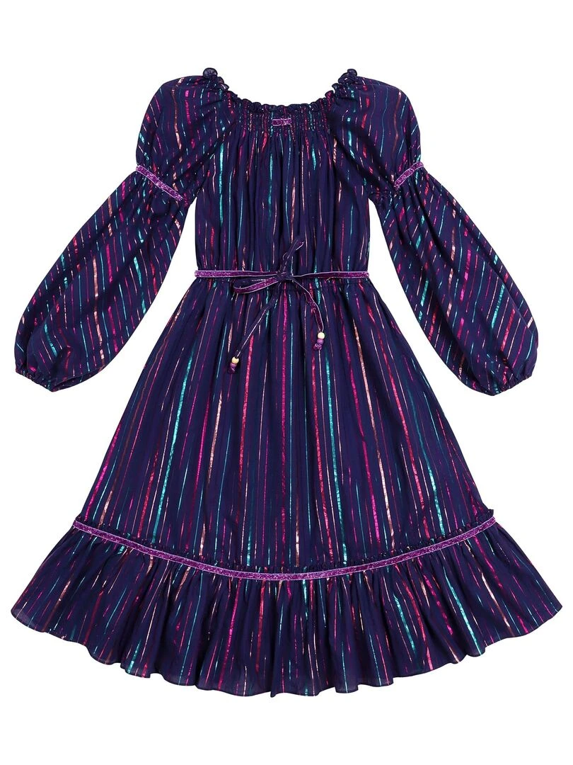 Robe de Soirée Longue Fille  Bleu Indigo Rayures Paillettes  GUIMETTE   'LA FAUTE A VOLTAIRE'   Violet