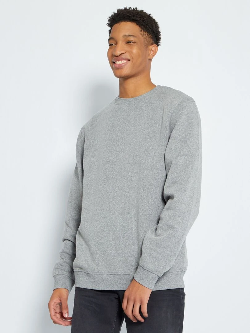 Sweat en molleton uni à col rond +1m90   gris chiné