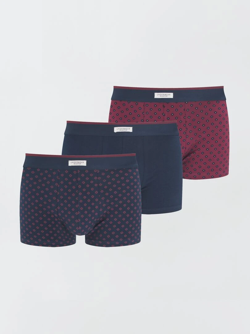 Lot 3 boxers stretch Bleu/rouge