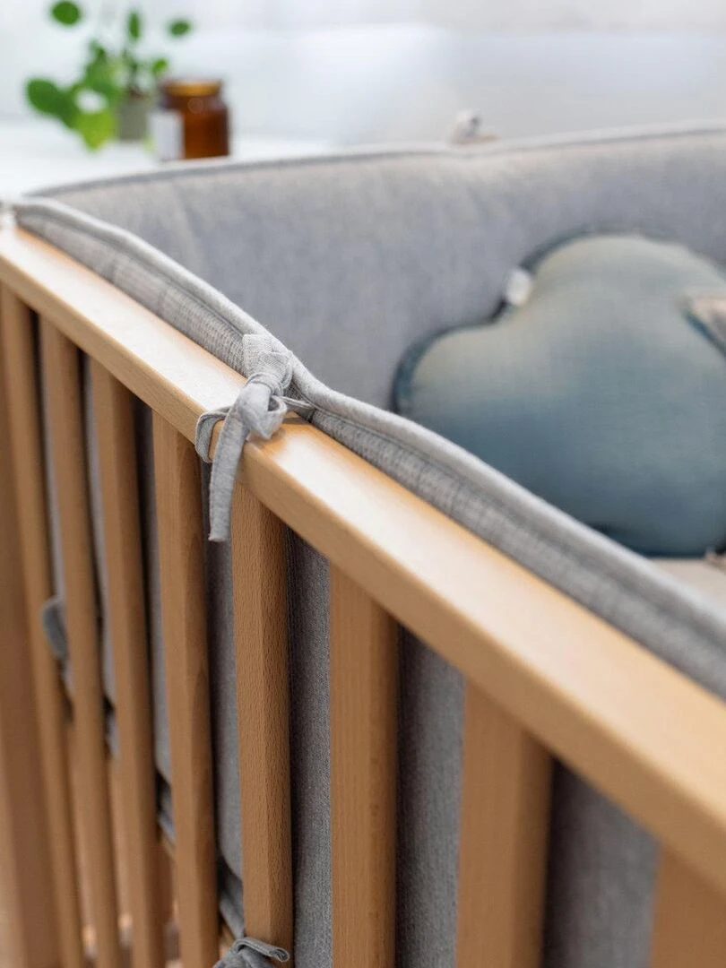 Bemini Tour de parc réversible Pady waffle et jersey bio   Gris chiné