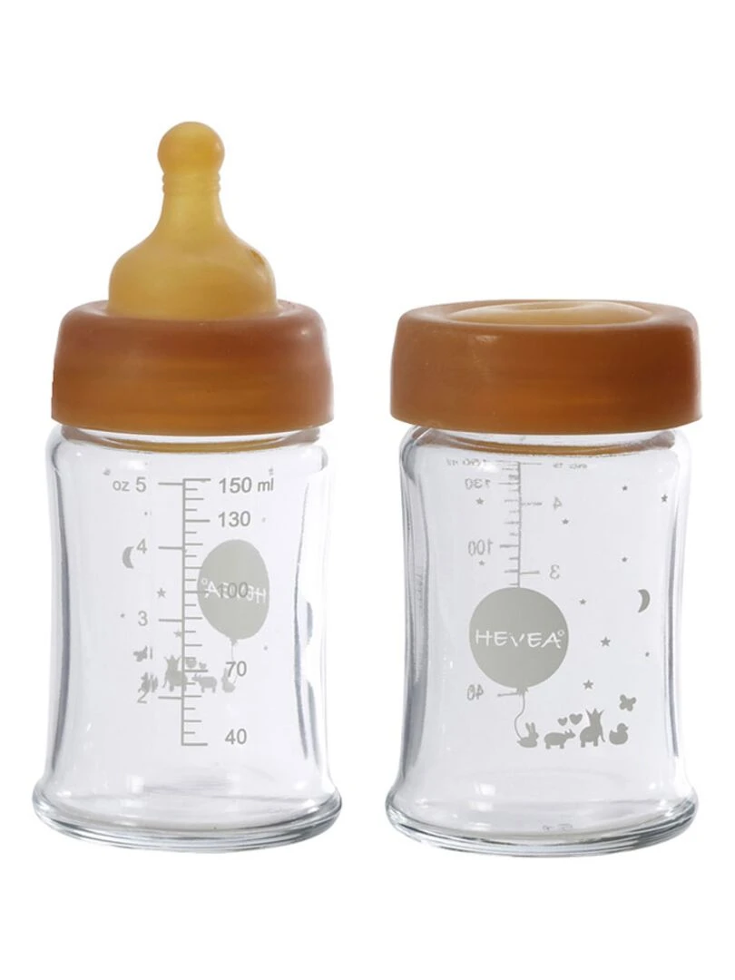Lot de 2 biberons en verre et caoutchouc naturel 150 ml Multicolore