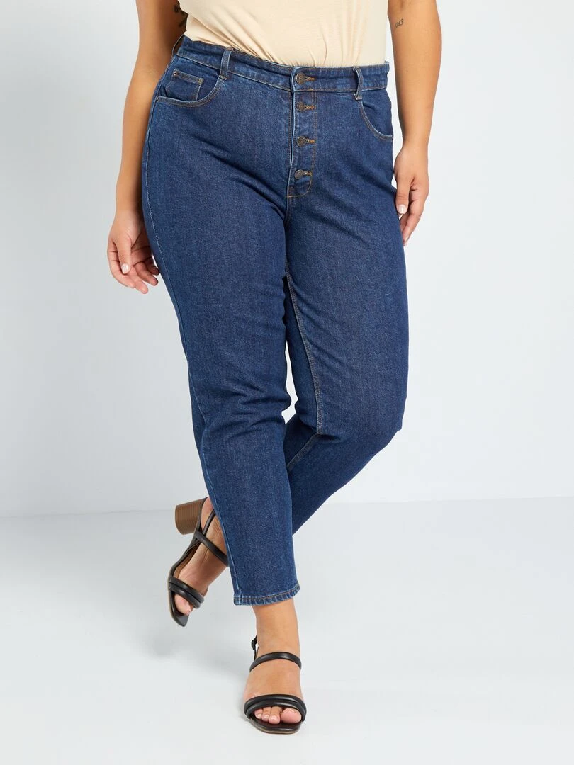 Jean mom taille haute à 5 poches L28 Bleu brut