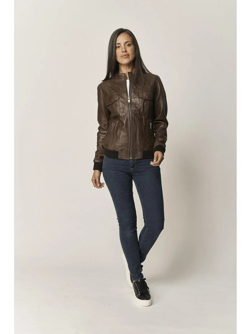 Lee Cooper Veste femme manches longues cuir regular fit BINTA Blanc Marron