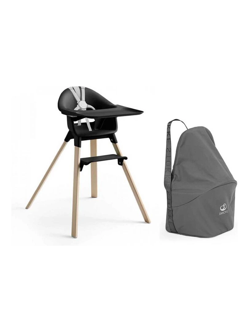 Chaise haute Stokke Clikk Noir naturel et sac de transport Marron