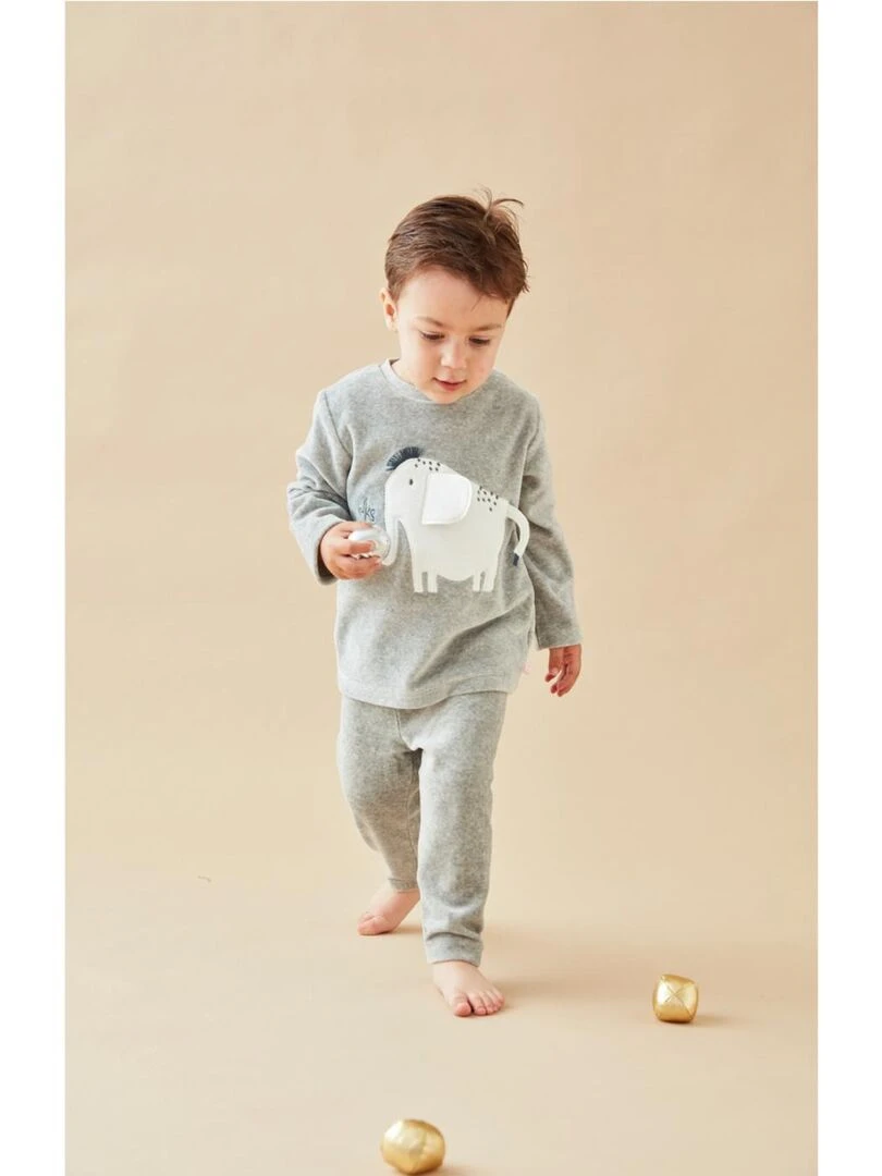 Pyjama 2 pièces éléphant en velours  chiné   Noukie's   Gris