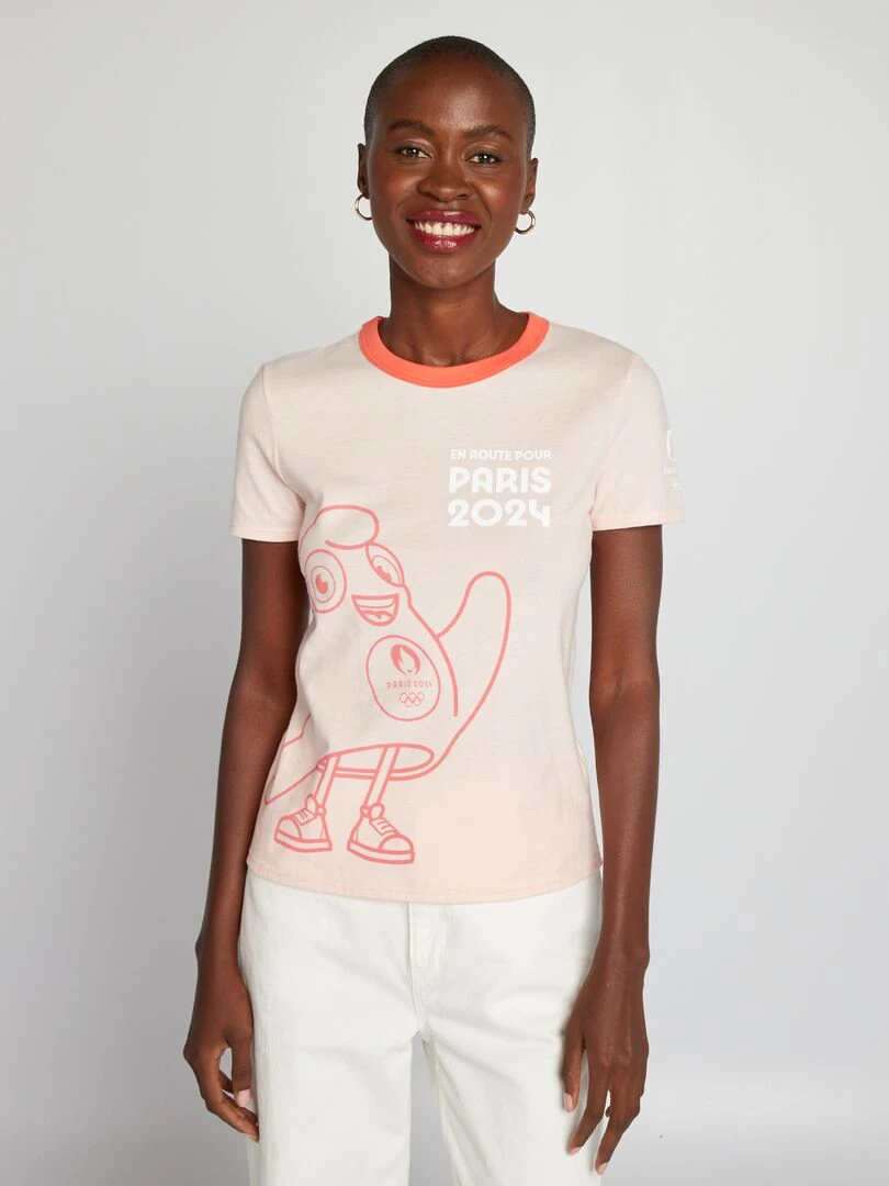 T shirt à col rond Paris 2024 Rose