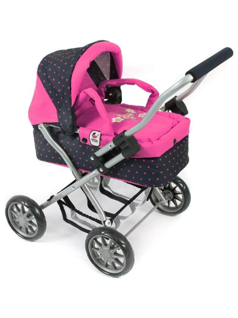 Poussette pour poupée Smarty Rose fleuri et Marine à pois N/A