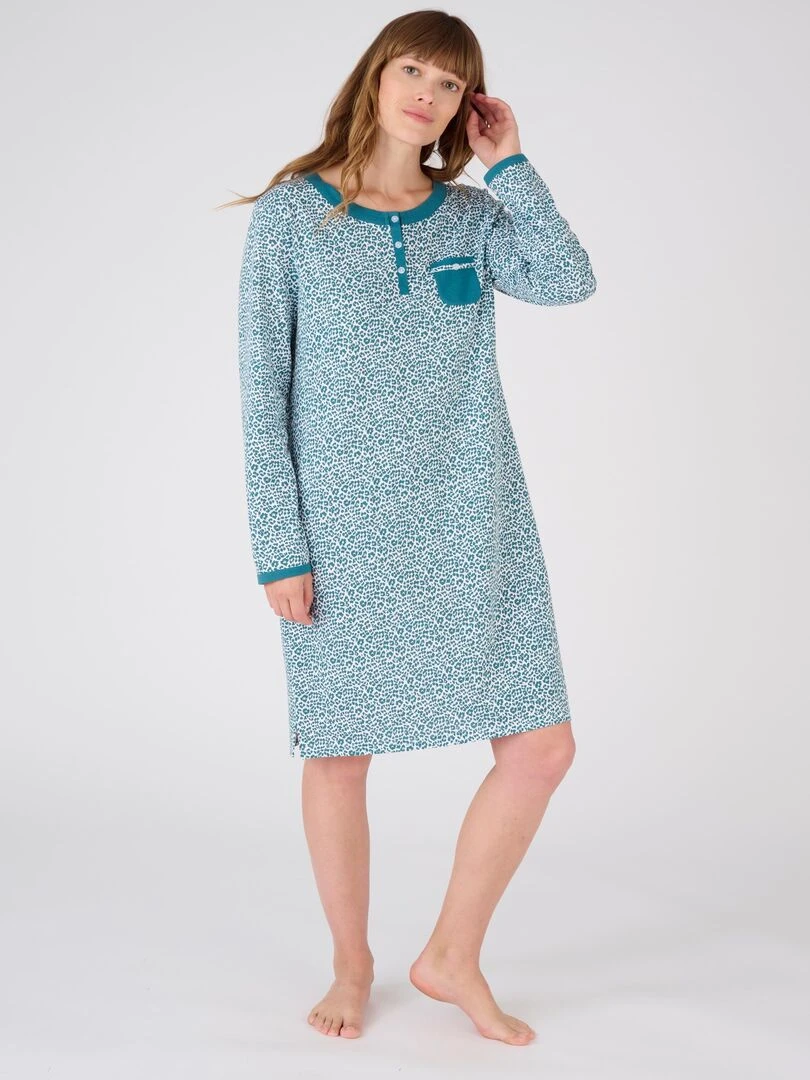 Chemise de nuit pur coton peigné  manches longues   Damart   Vert