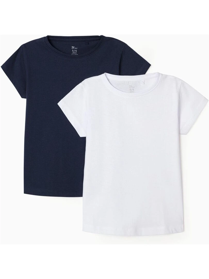 2 T Shirts Unis Fille manches courtes DISRUPTION Bleu nuit