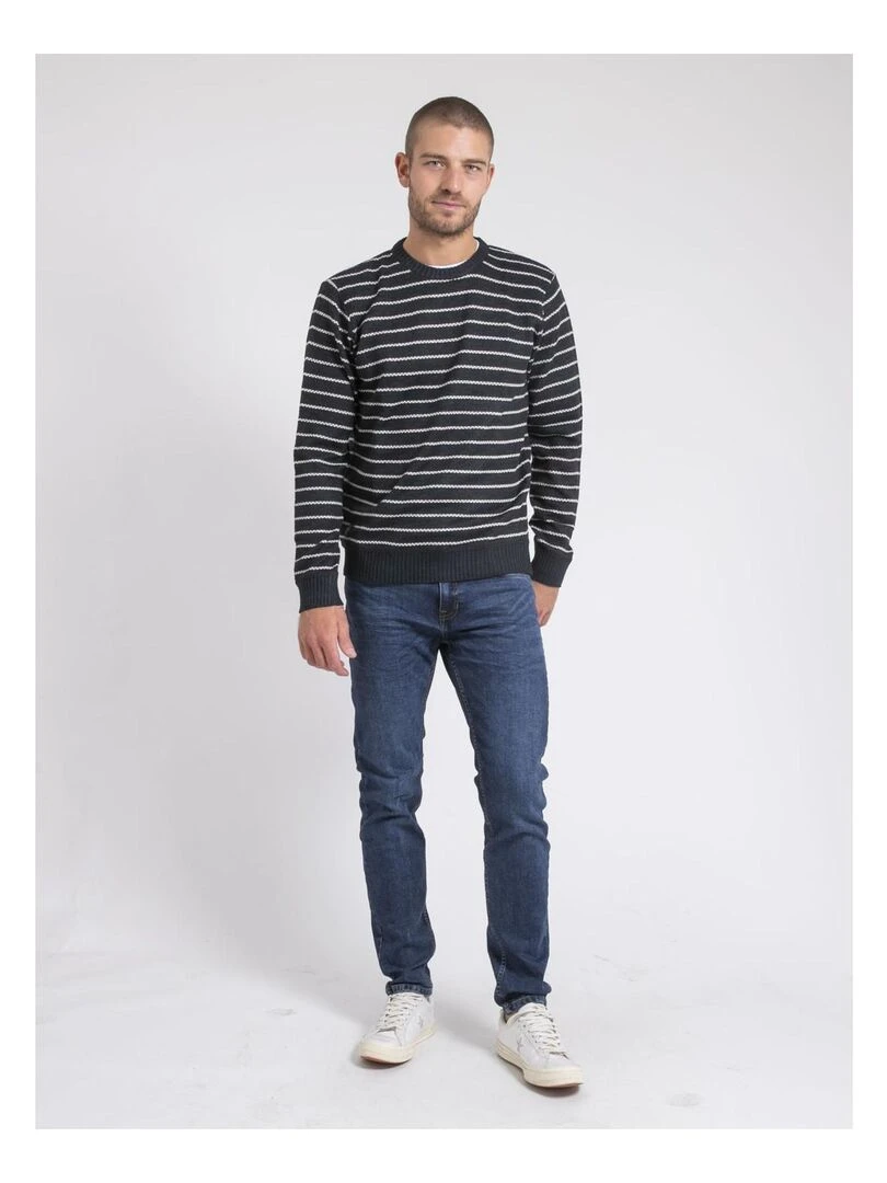 Pull col rond rayures LIMUTIL   Bleu marine