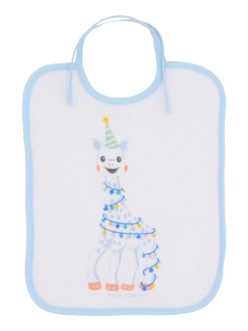 Lot de 7 bavoirs naissance à lacets Sophie la Girafe Edition Anniversaire Bleu