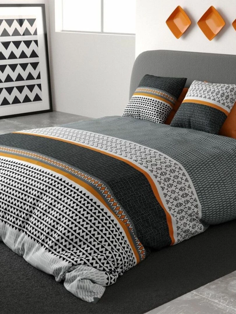 Housse de couette 260x240 Salomé + 2 taies 100% coton 57 fils   Gris