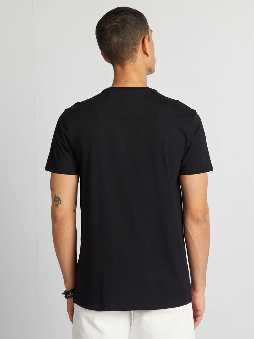 T shirt en coton imprimé à col rond   Noir 'surf club'