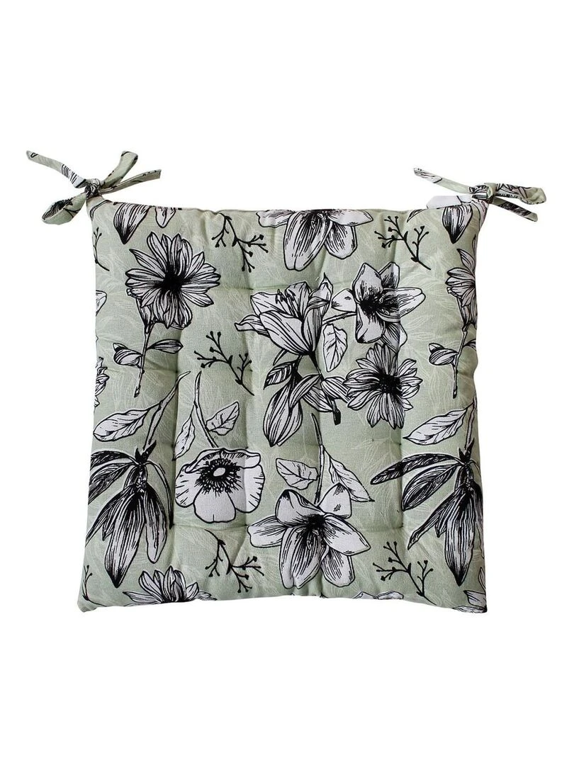 Lot de 4 galettes de chaise piquées 38x38 Lily vert sauge coton Vert