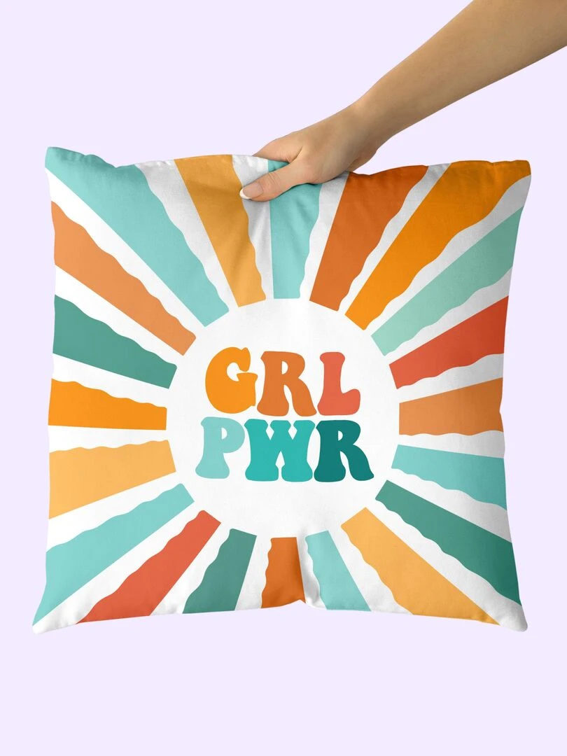 Housse de coussin décoratif Girl power "Happyfriday" Blanc