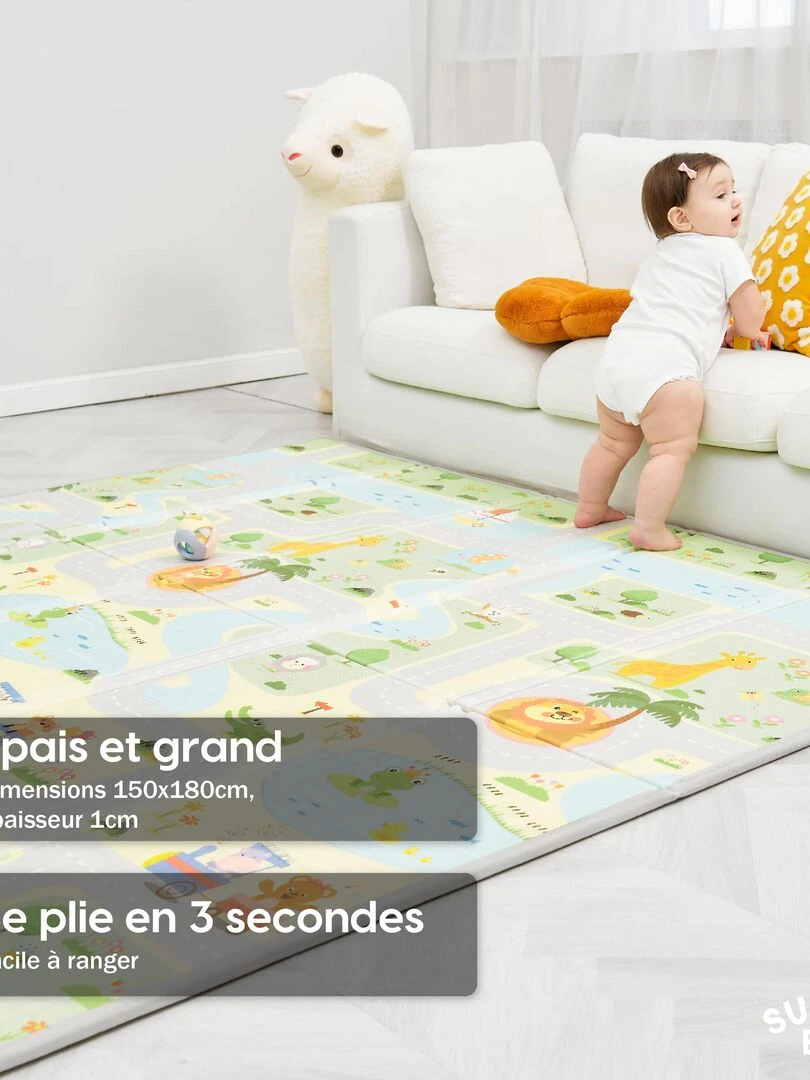 Tapis de Jeu en mousse  épais et pliable pour enfants   ROAD XL   SUPERBE BEBE   Blanc Vert clair