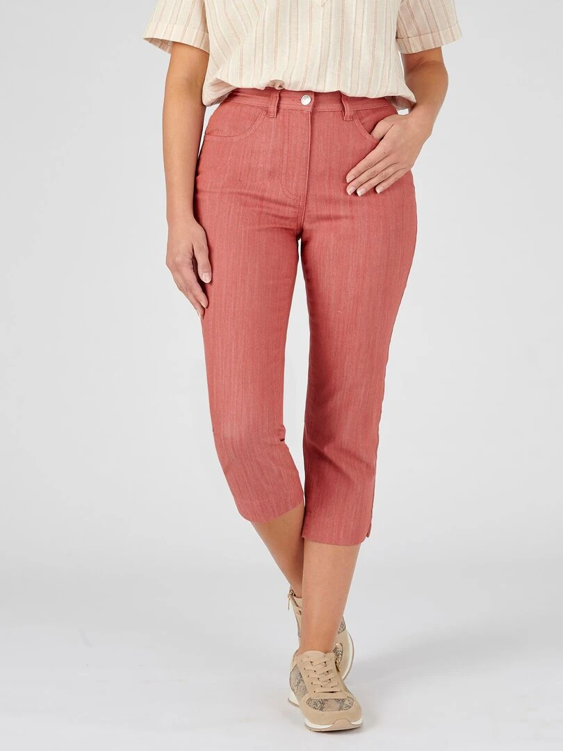 Pantacourt toile extensible Damart Rose