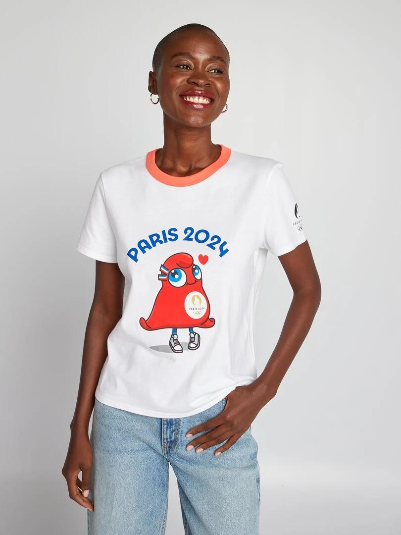 T shirt à col rond Paris 2024 Blanc