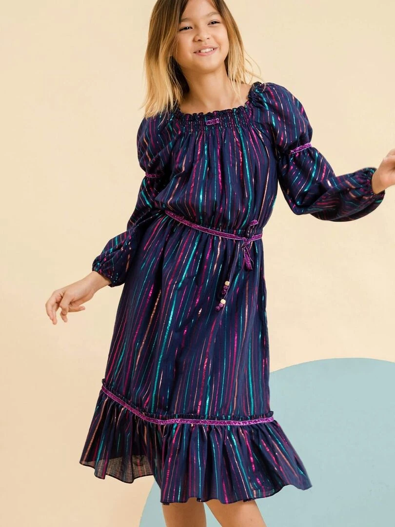 Robe de Soirée Longue Fille Bleu Indigo Rayures Paillettes GUIMETTE 'LA FAUTE A VOLTAIRE' Violet
