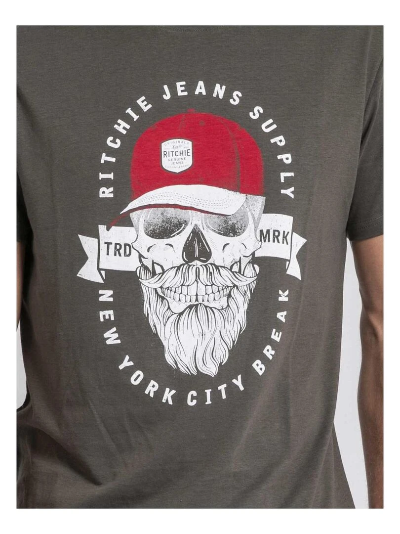 T shirt col rond pur coton JIMINAL   Kaki