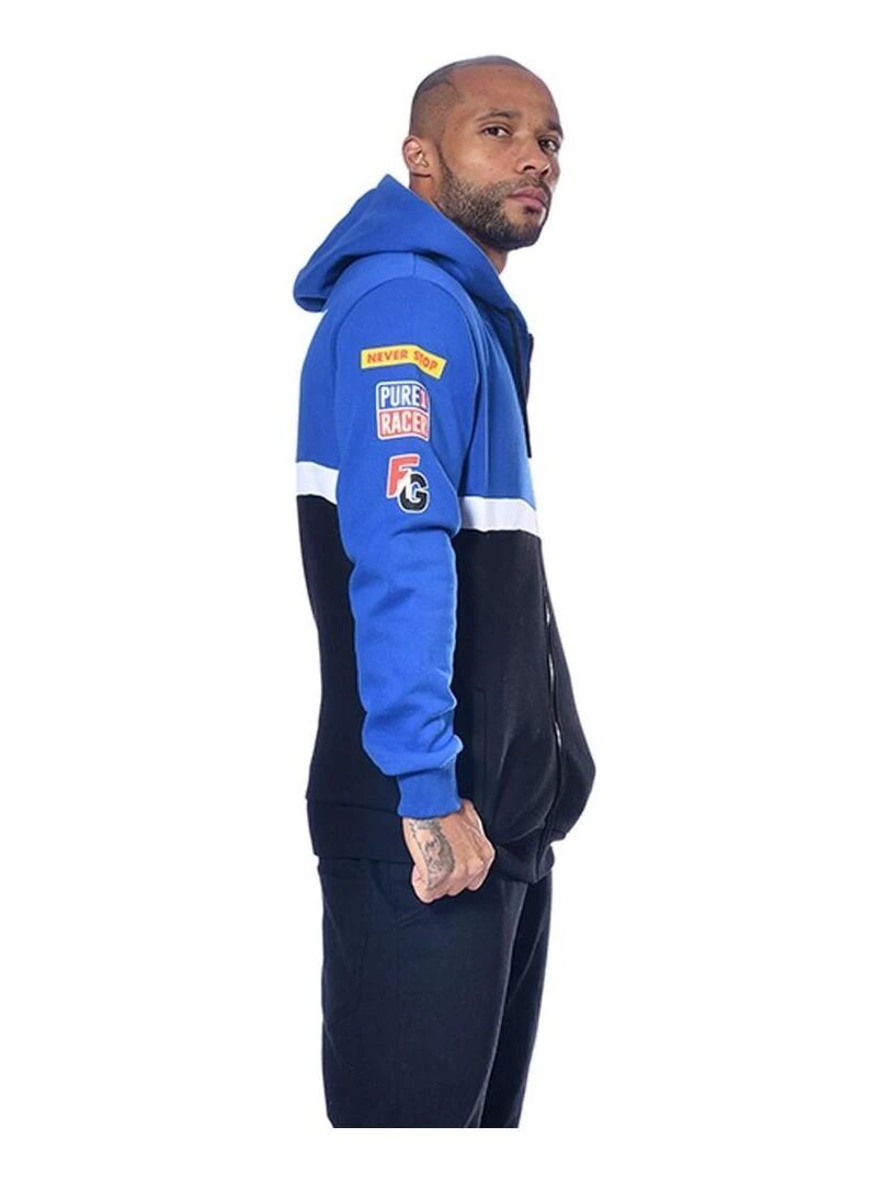 Sweat homme à capuche avec zip Collection Racing Freegun Bleu