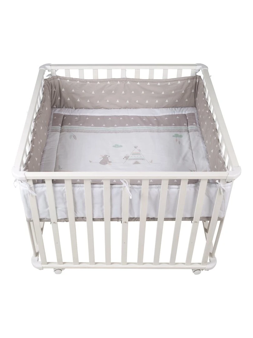 ROBA Parc bébé 100 x 100 cm + Tapis de Parc "Indibear" Bois Blanc Blanc