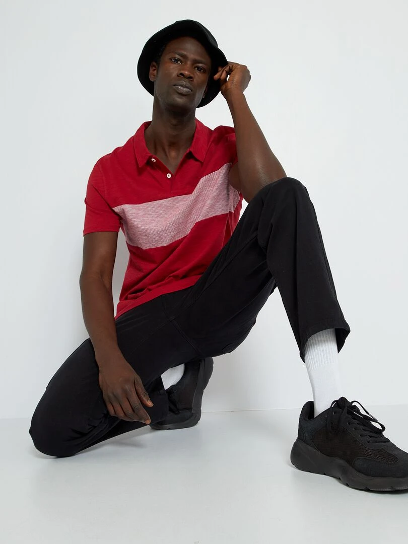 Polo en jersey avec imprimé à rayures rouge bordeaux