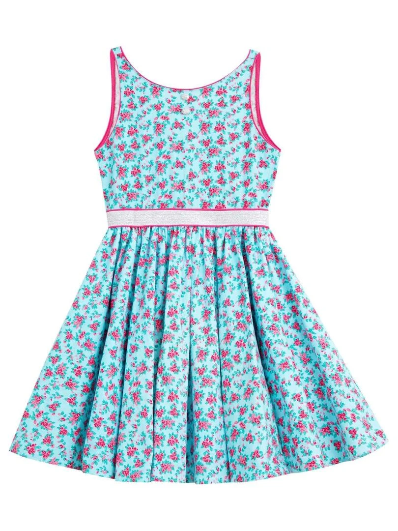 Robe Cérémonie Fleurie Bleu Turquoise Fuchsia  HEPBURN   'LA FAUTE A VOLTAIRE'   Bleu